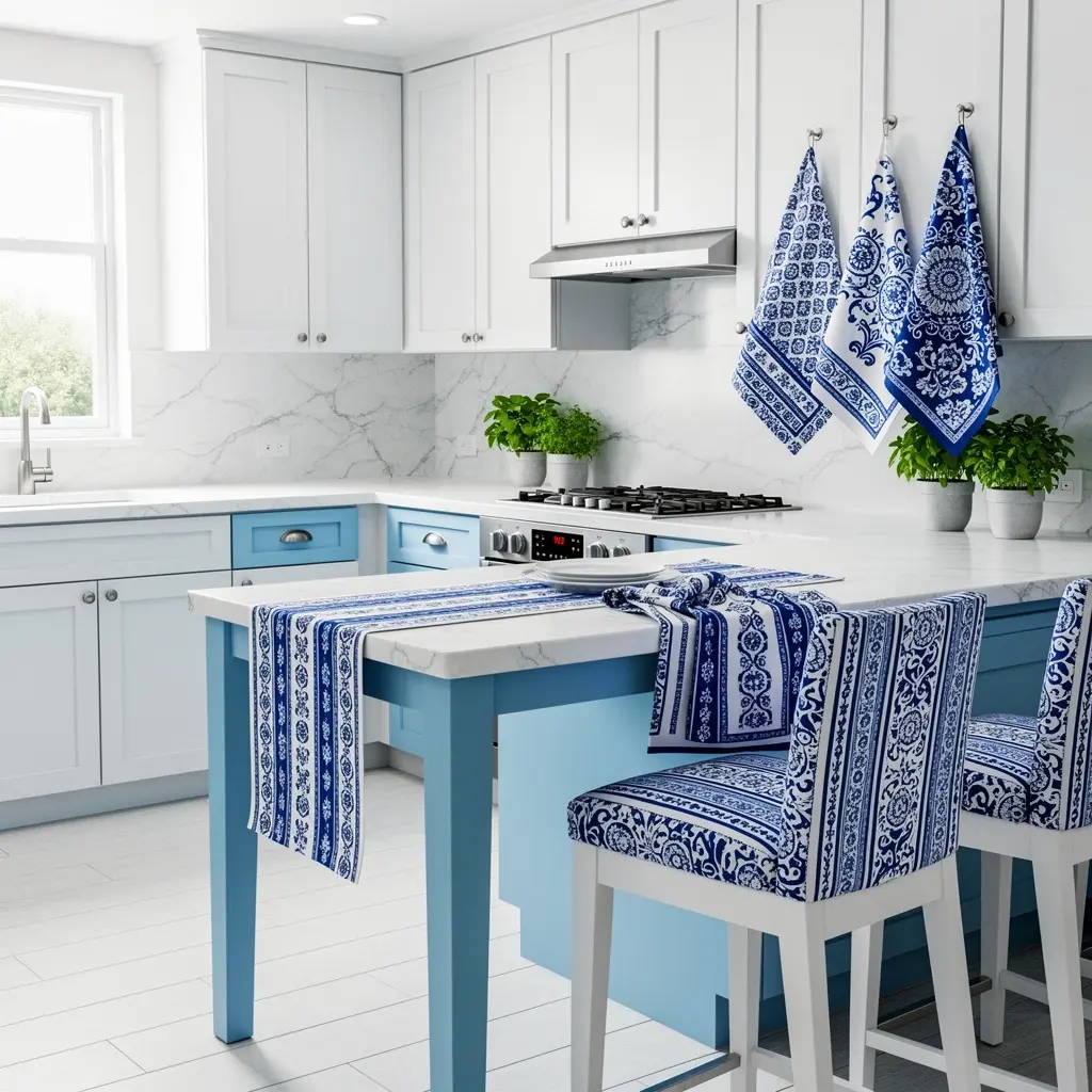 Sky Blue and White Kitchen