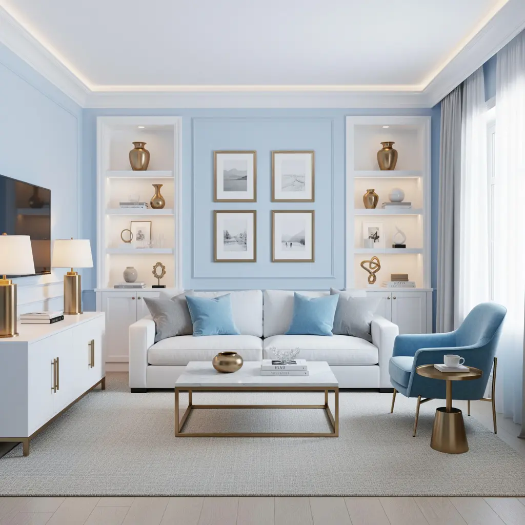 Sky Blue and White Living Room