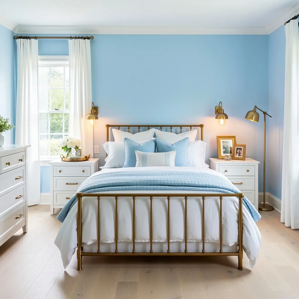 Sky Blue and White Bedroom
