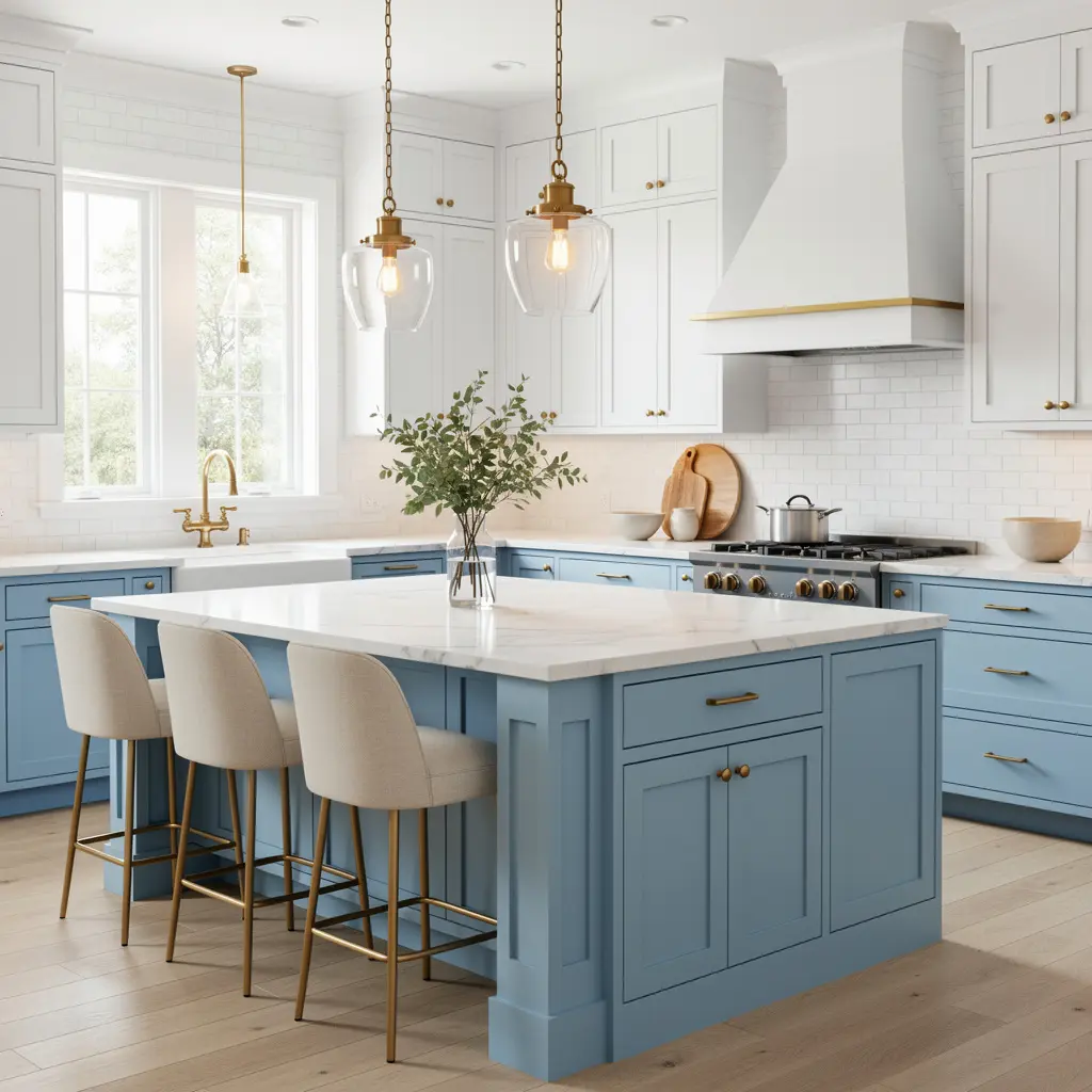Sky Blue and White Kitchen