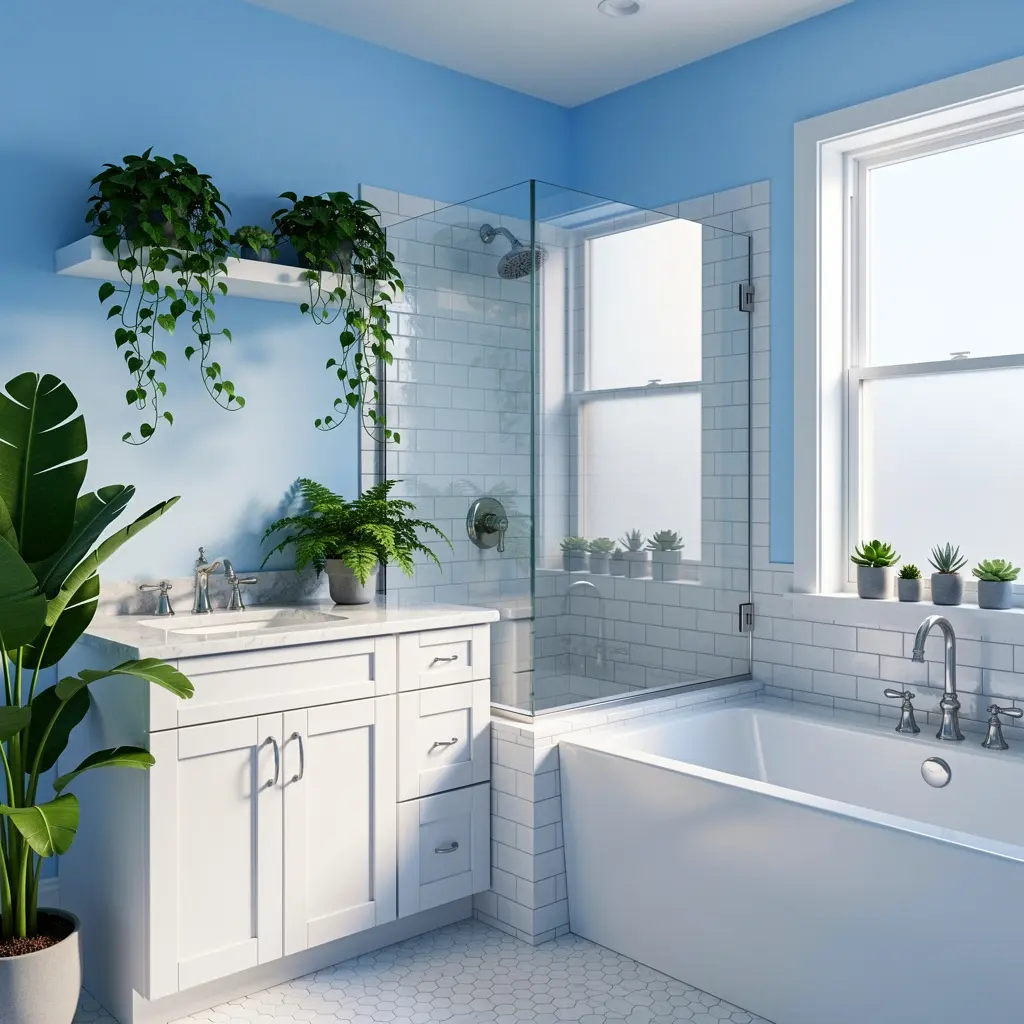 Sky Blue and White Bathroom