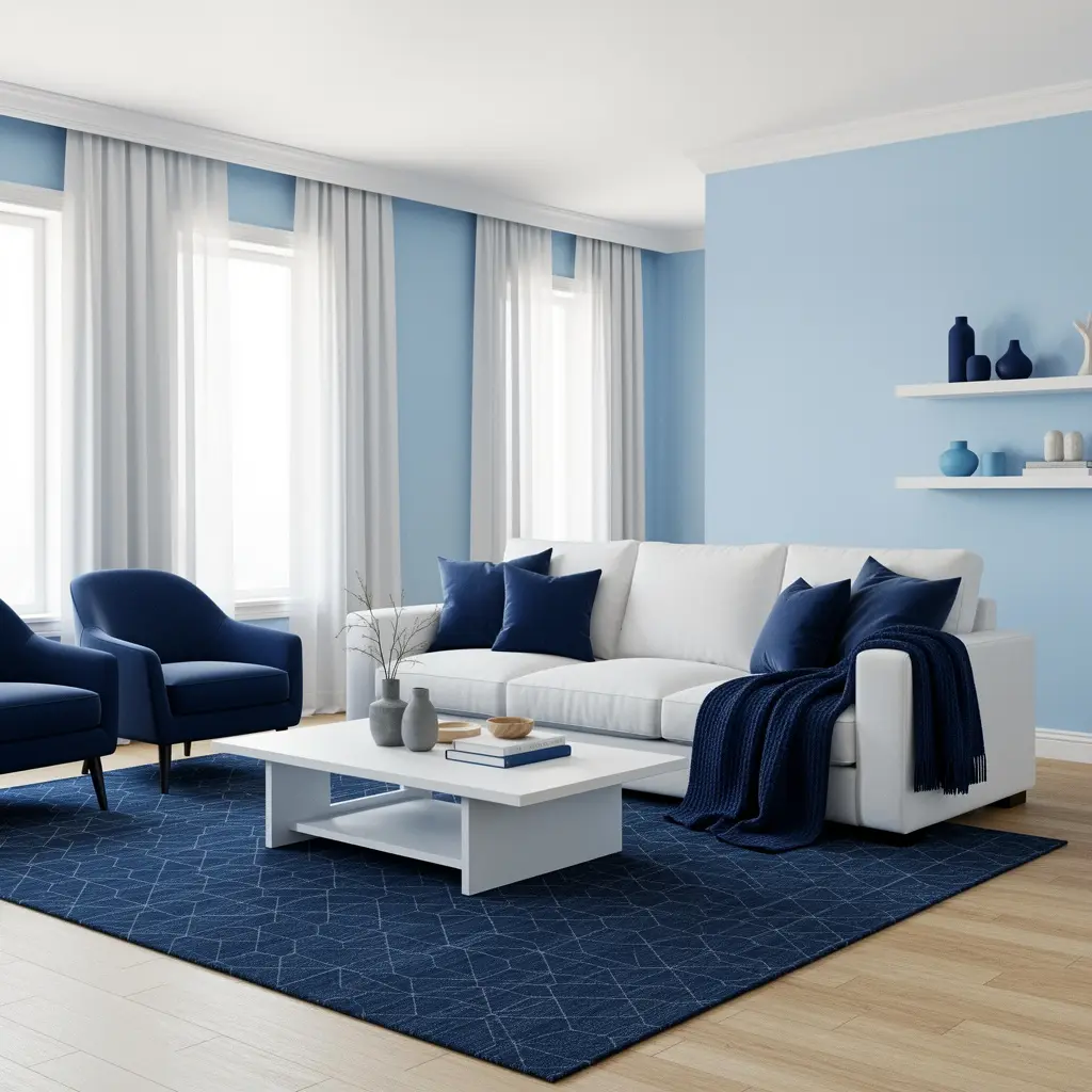 Sky Blue and White Living Room