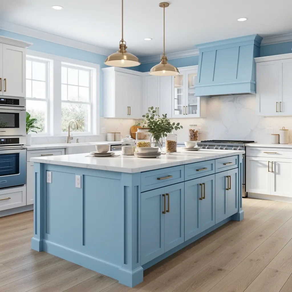 Sky Blue and White Kitchen