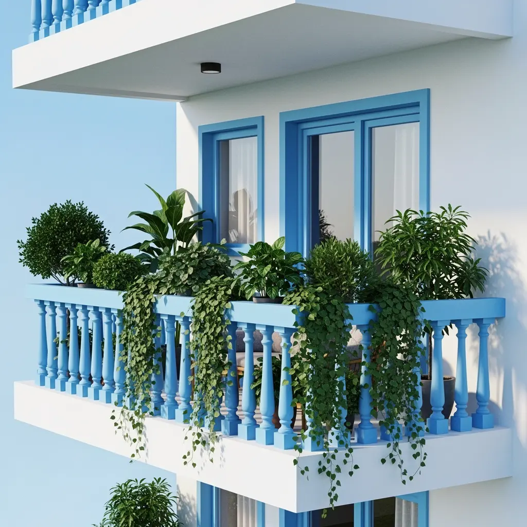 Sky Blue and White Balcony