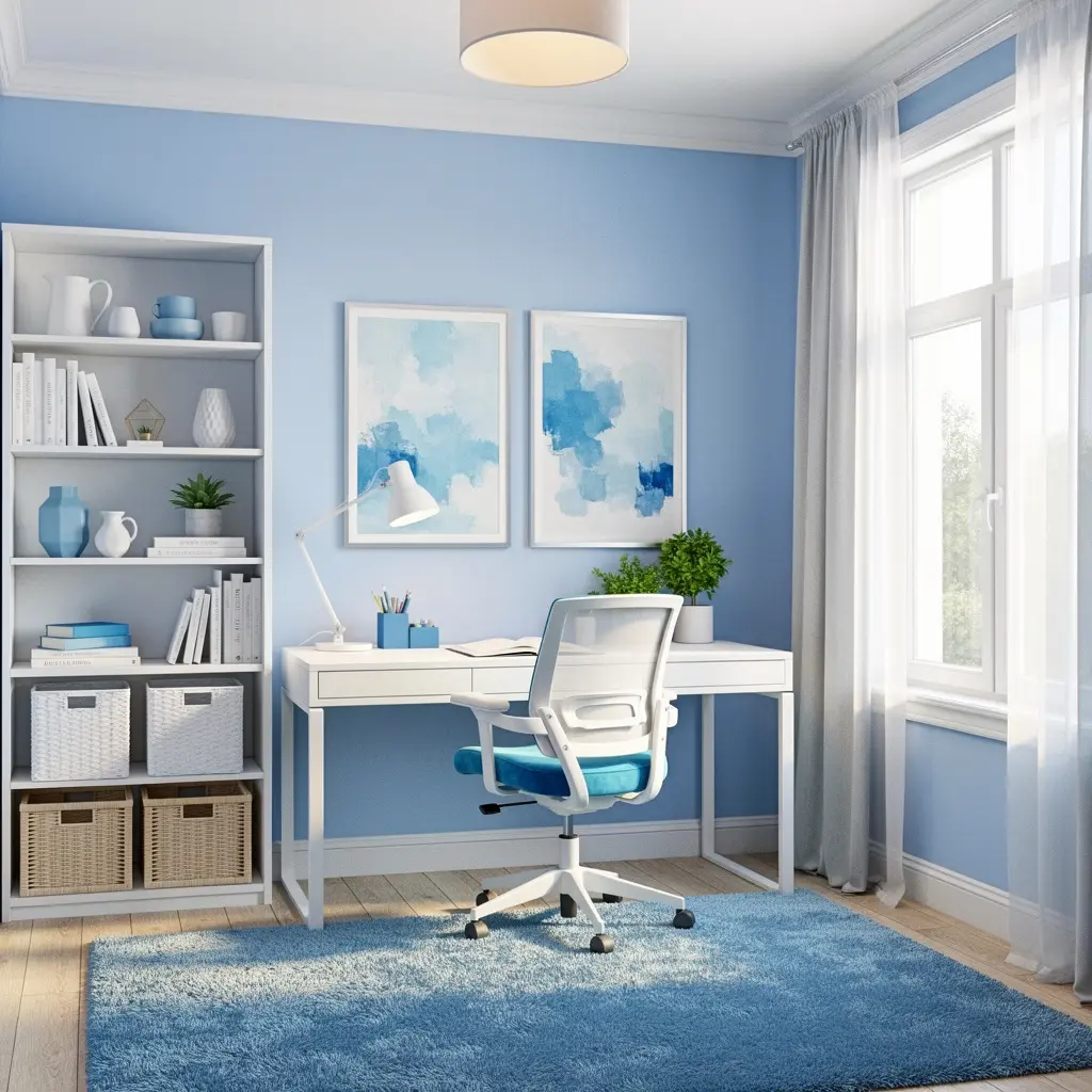 Sky Blue and White Home Office