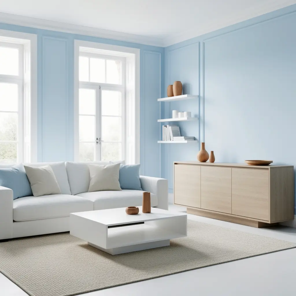 Sky Blue and White Living Room