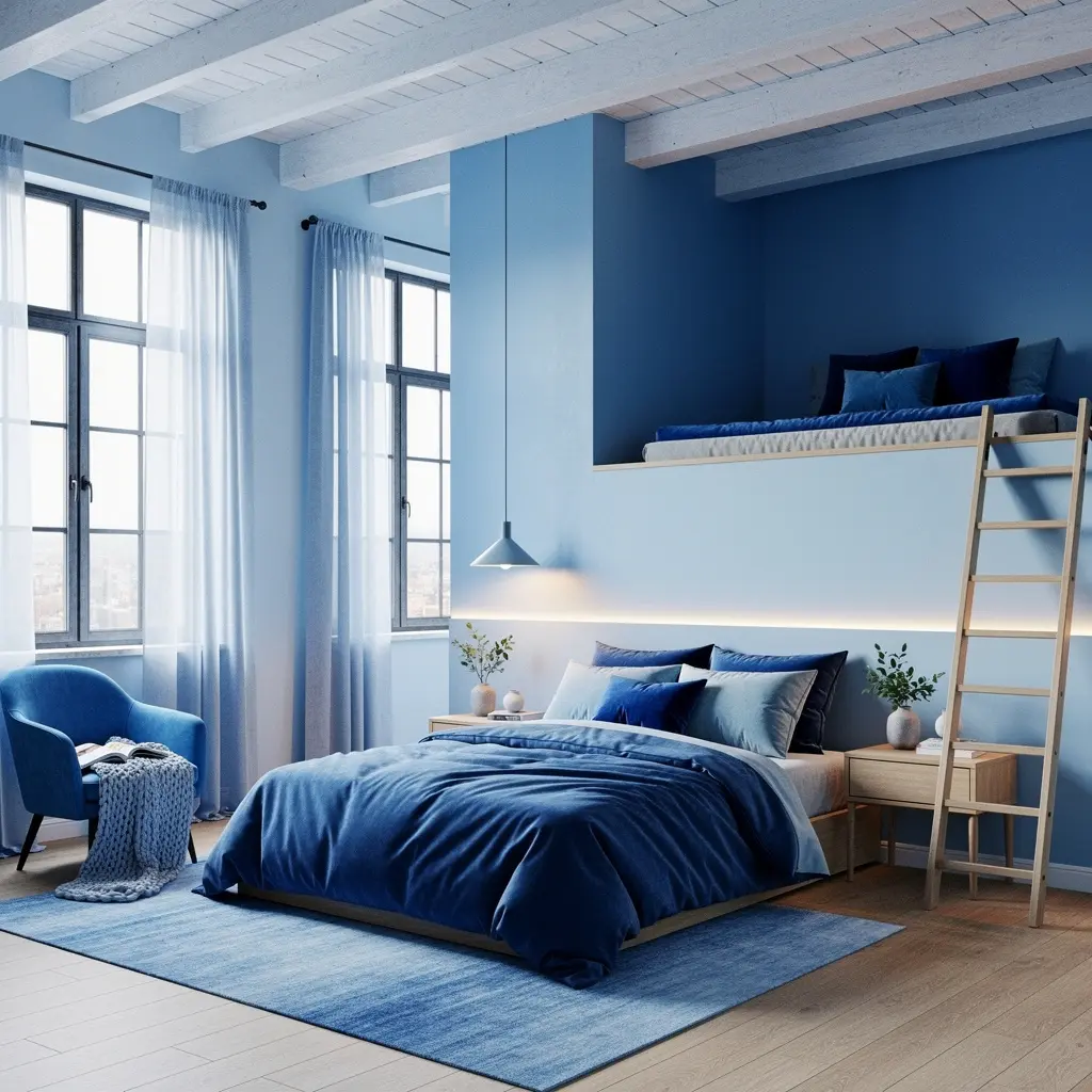 Dreamy Blue Loft Bedroom Aesthetic