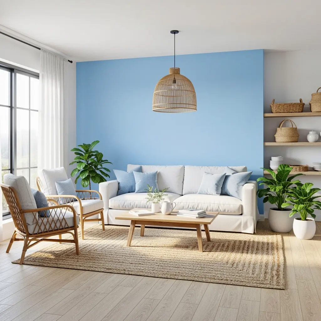 Sky Blue and White Living Room