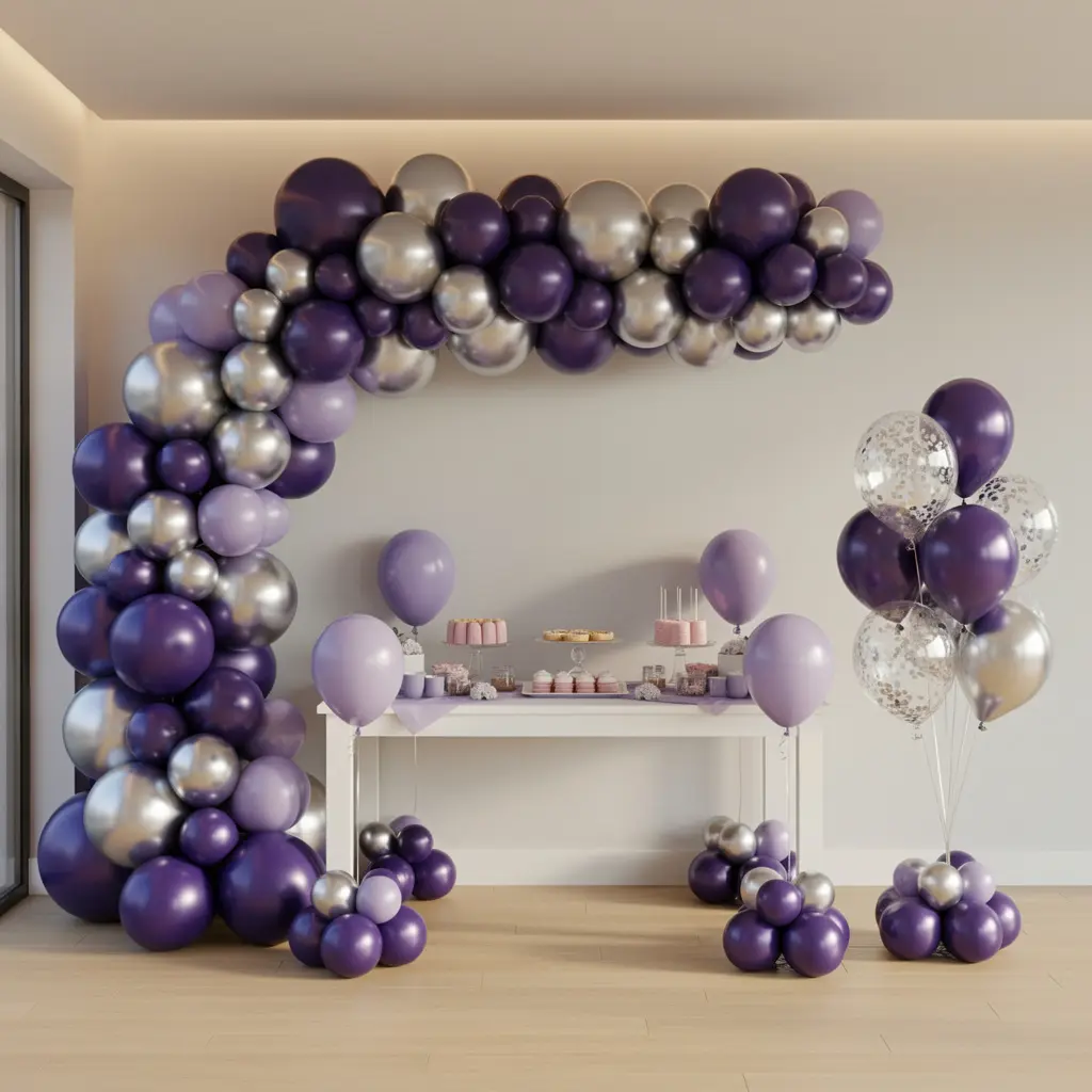 Purple and Silver Birthday Balloon Decoration