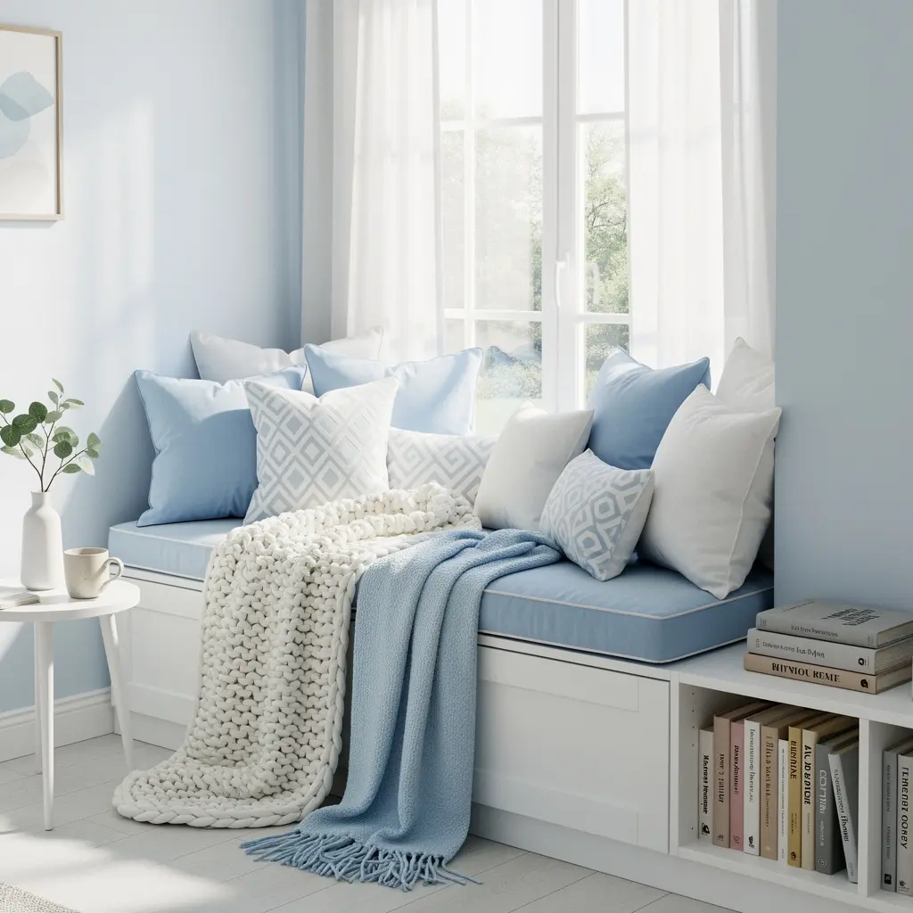 Sky Blue and White Reading Nook