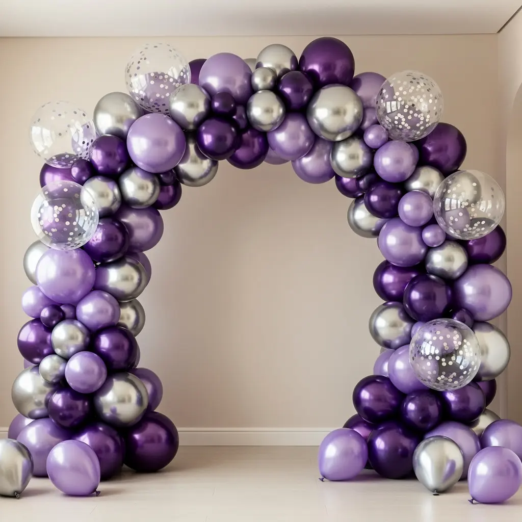 Purple and Silver Birthday Balloon Decoration
