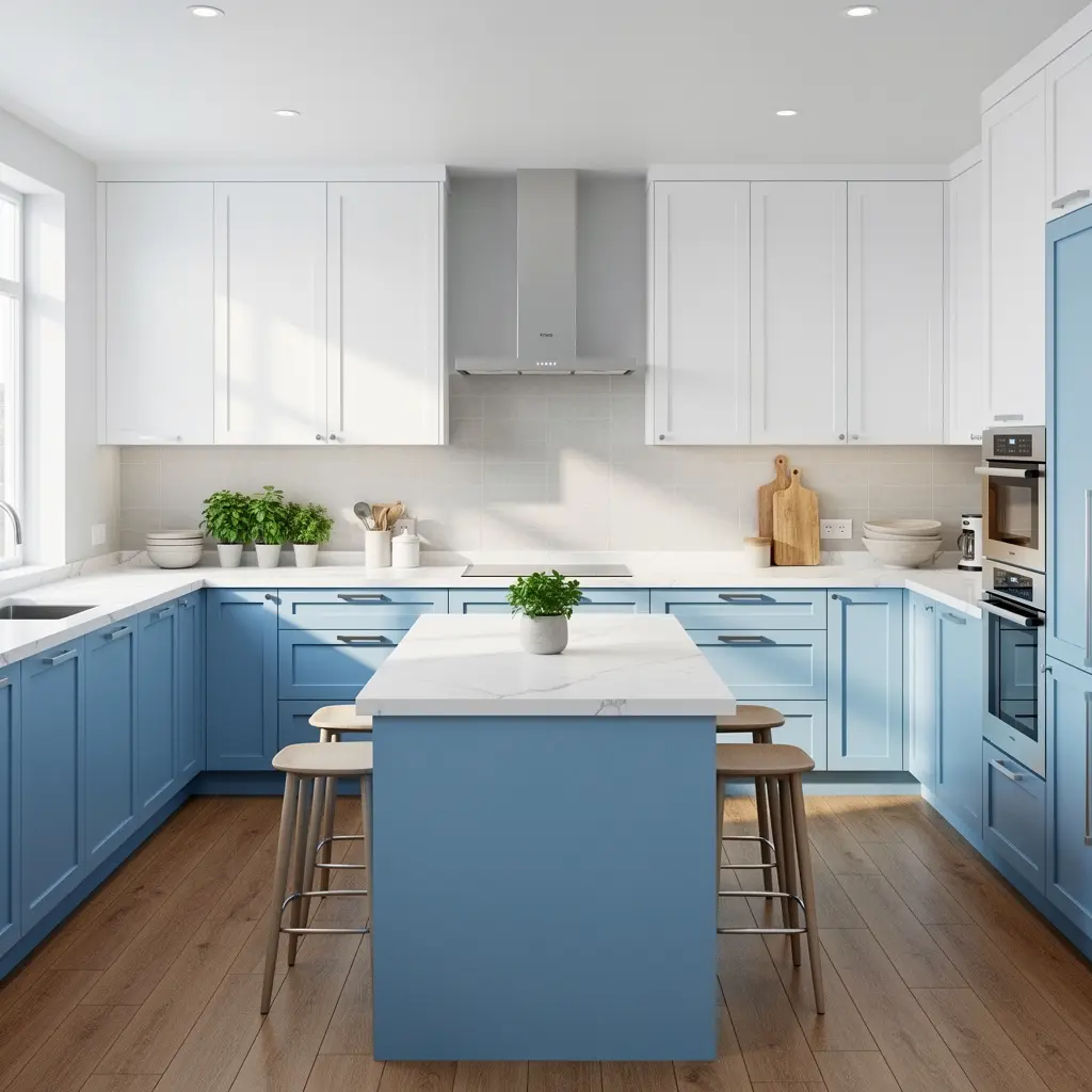 Sky Blue and White Kitchen