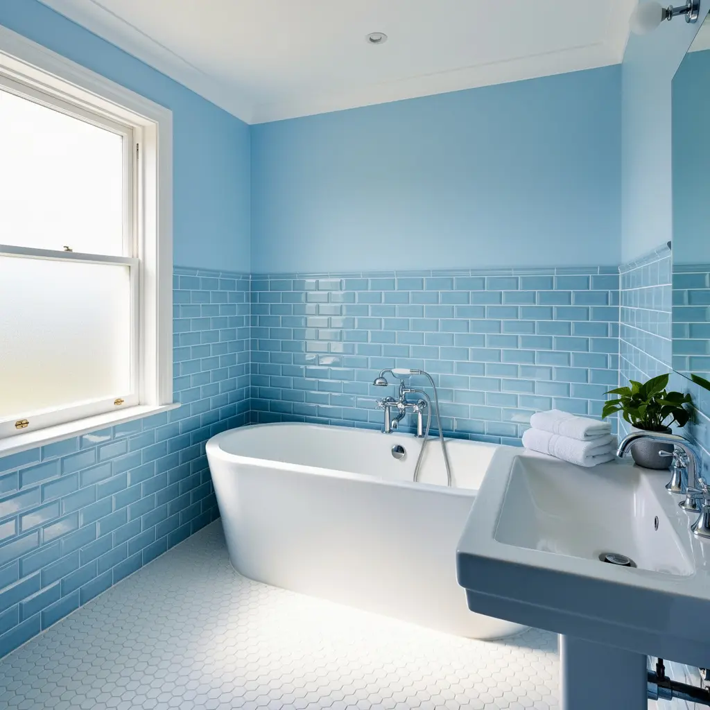 Sky Blue and White Bathroom