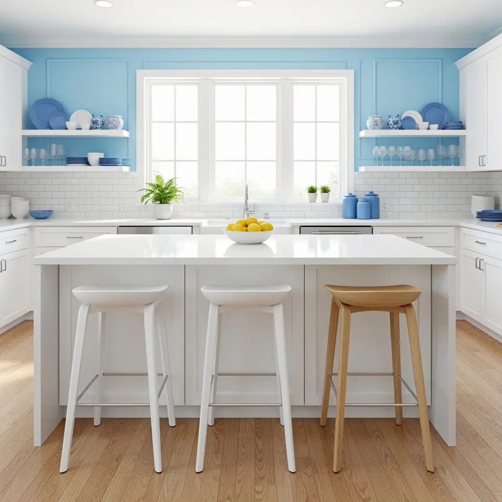 Sky Blue and White Kitchen