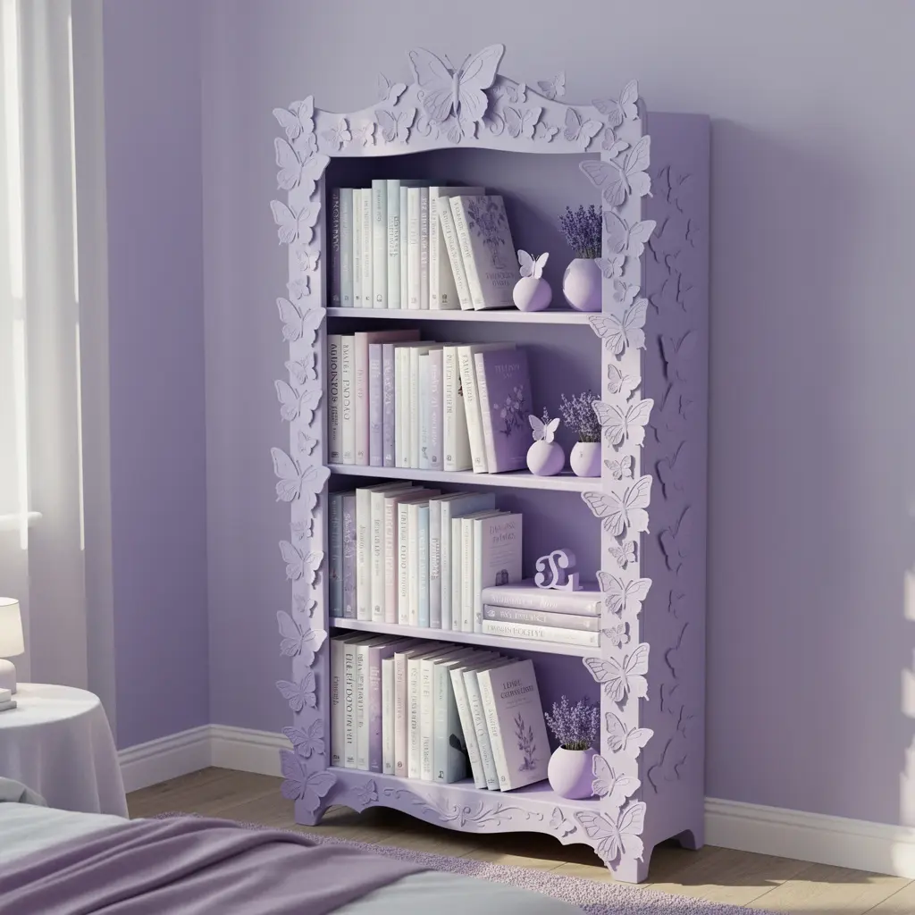 Cute Lavender Butterfly Bookshelf