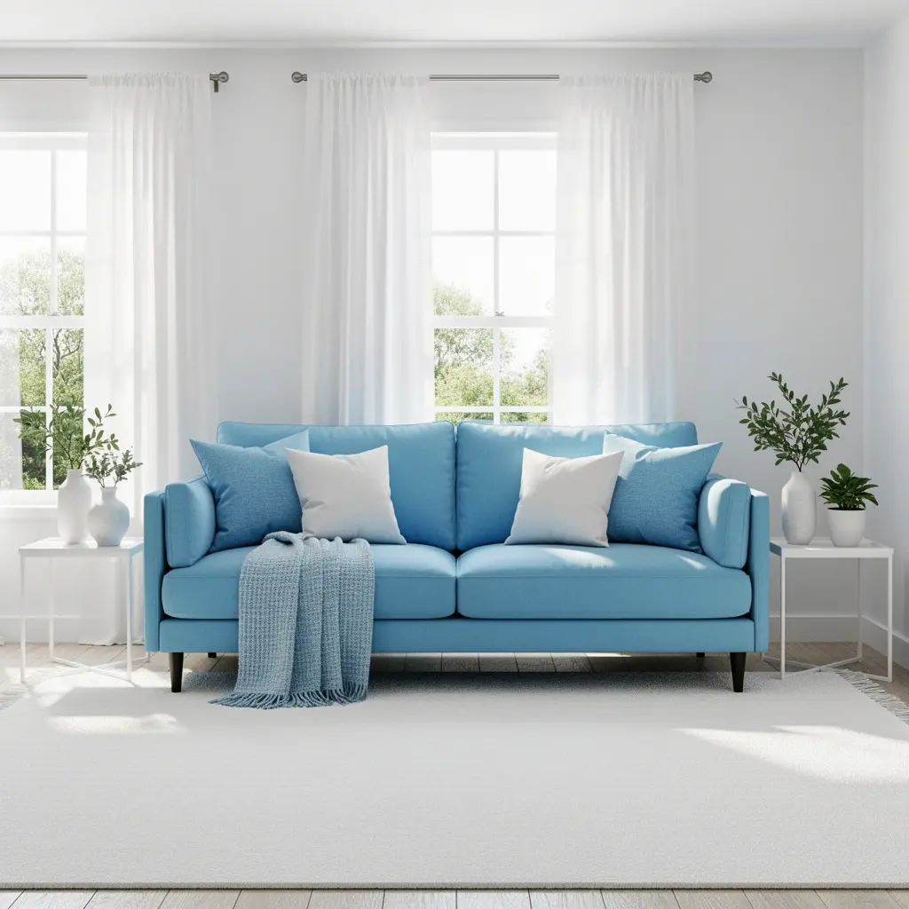 Sky Blue and White Living Room