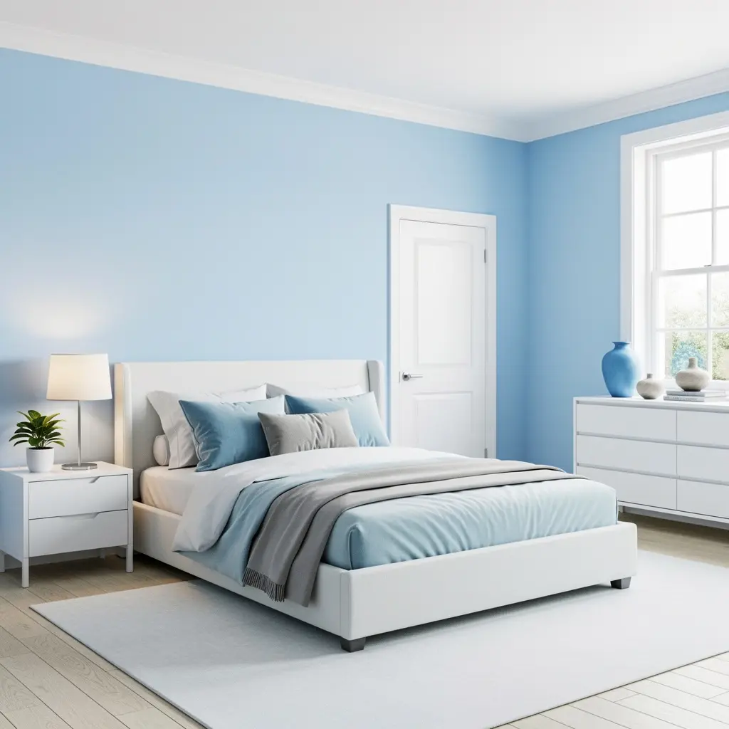 Sky Blue and White Bedroom