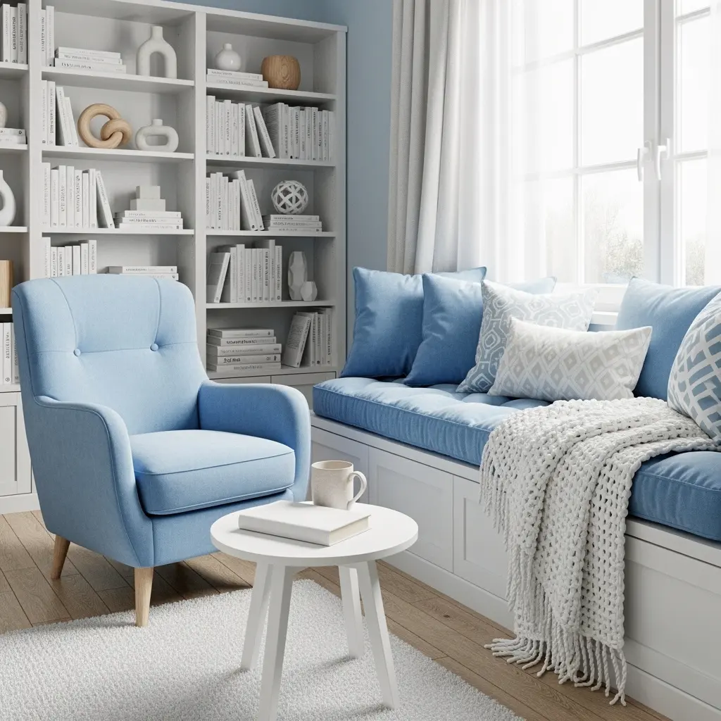 Sky Blue and White Reading Nook