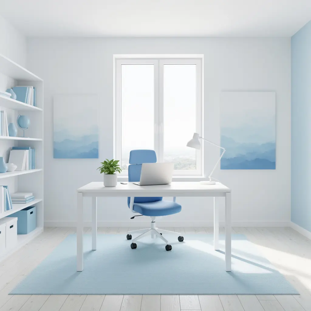 Sky Blue and White Home Office