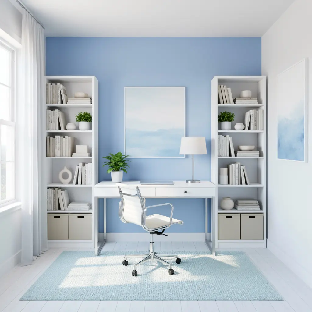 Sky Blue and White Home Office