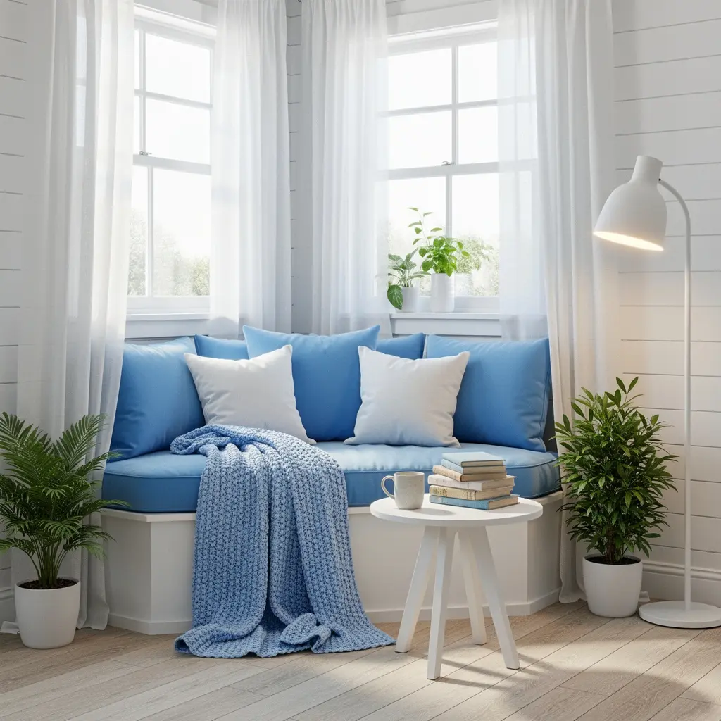 Sky Blue and White Reading Nook