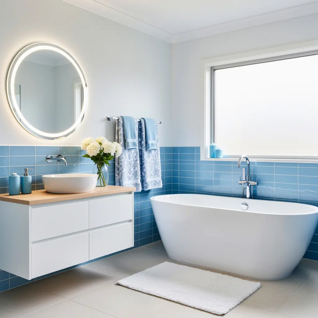Sky Blue and White Bathroom