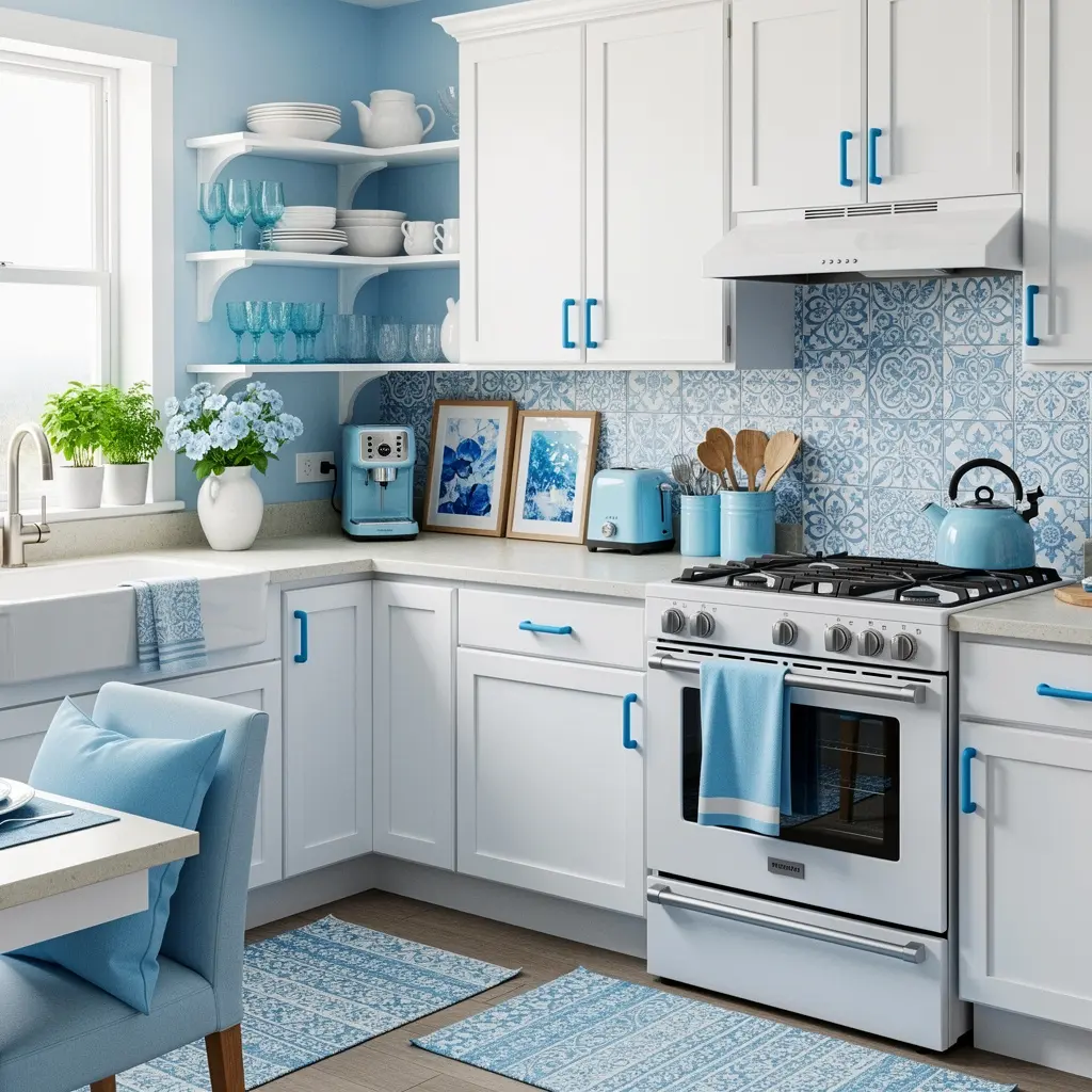 Sky Blue and White Kitchen