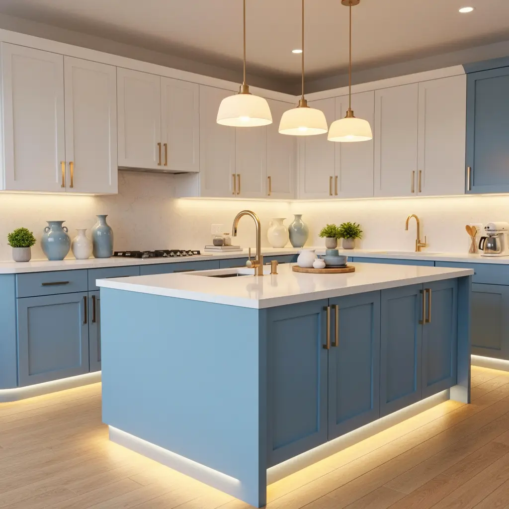 Sky Blue and White Kitchen