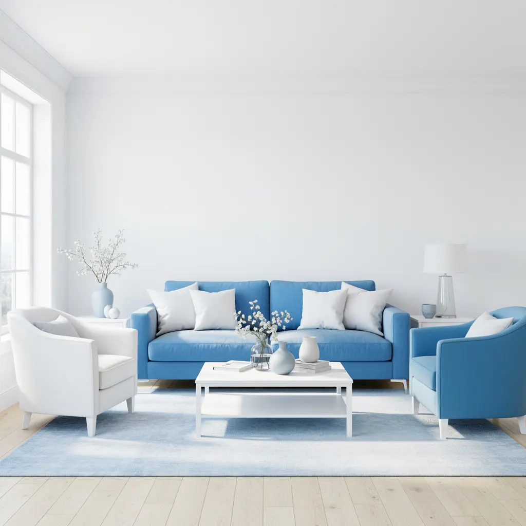 Sky Blue and White Living Room