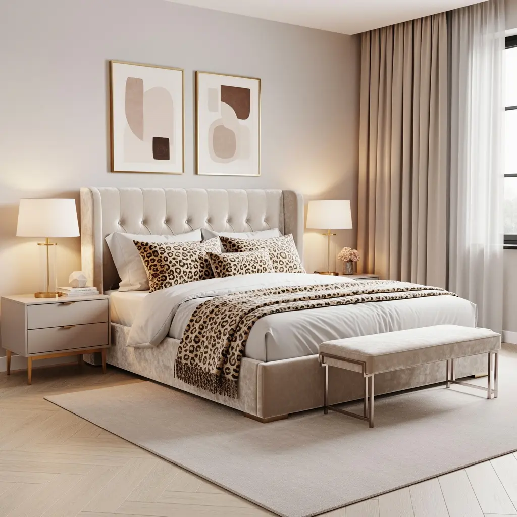 Modern Glam Leopard Print Bedroom Decor