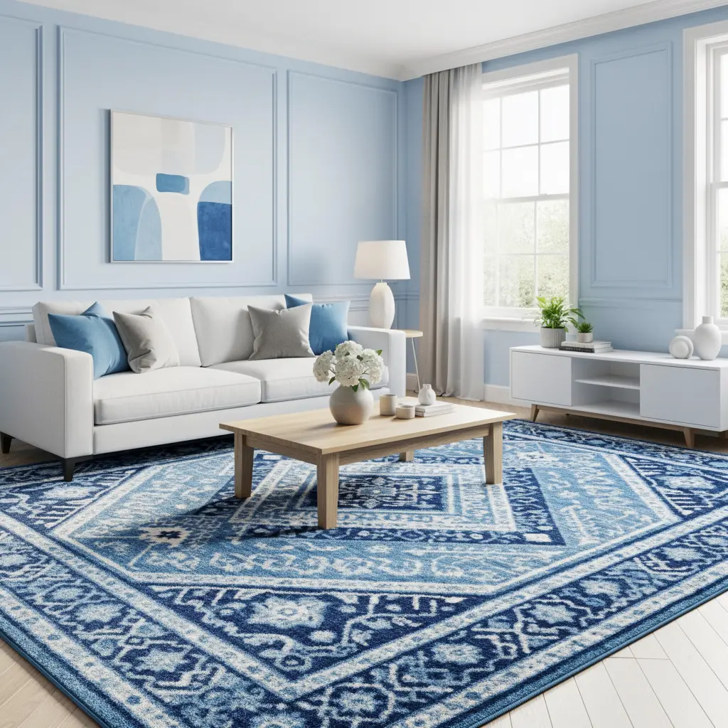 Sky Blue and White Living Room