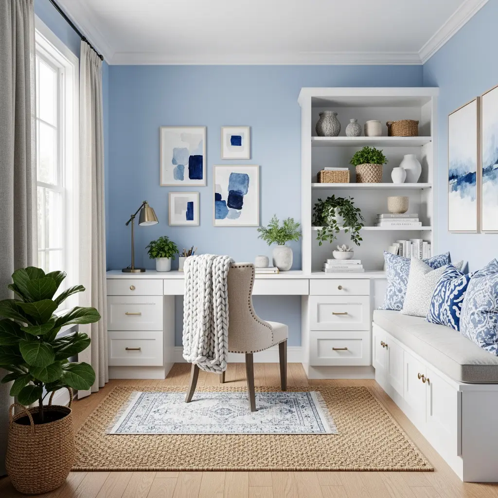 Sky Blue and White Home Office