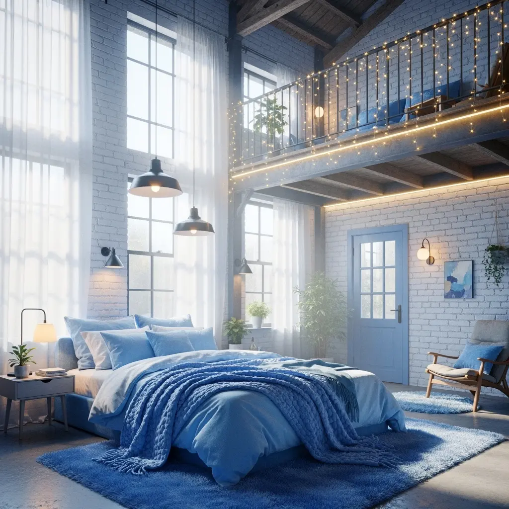 Dreamy Blue Loft Bedroom Aesthetic