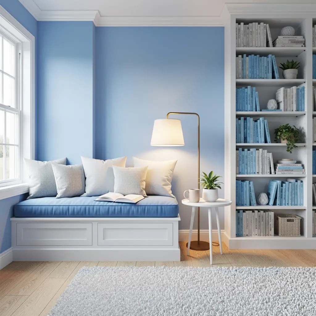 Sky Blue and White Reading Nook