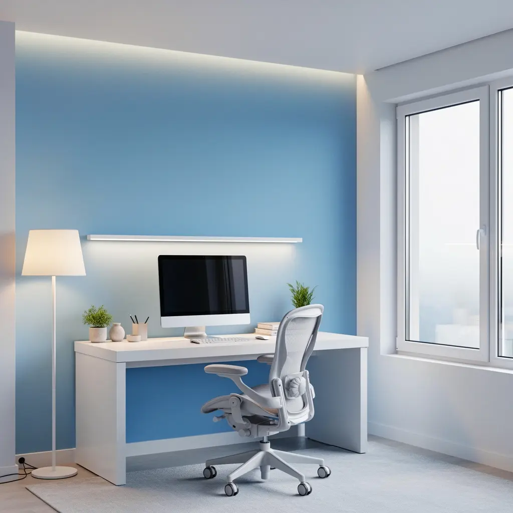 Sky Blue and White Home Office