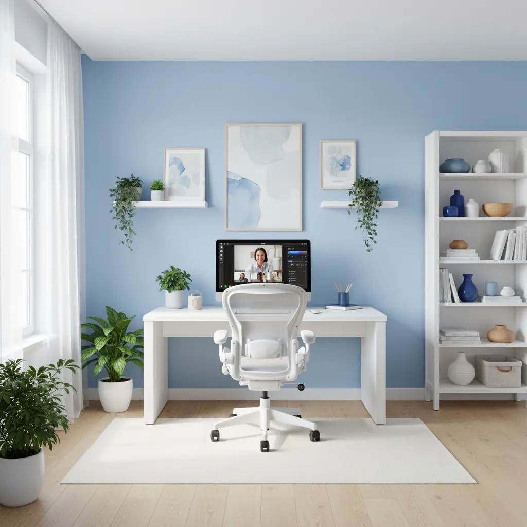 Sky Blue and White Home Office