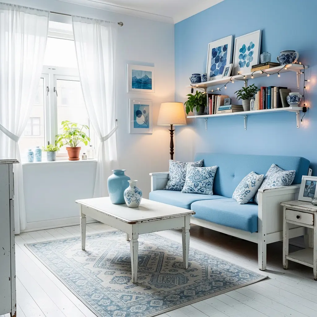 Sky Blue and White Apartment Decor