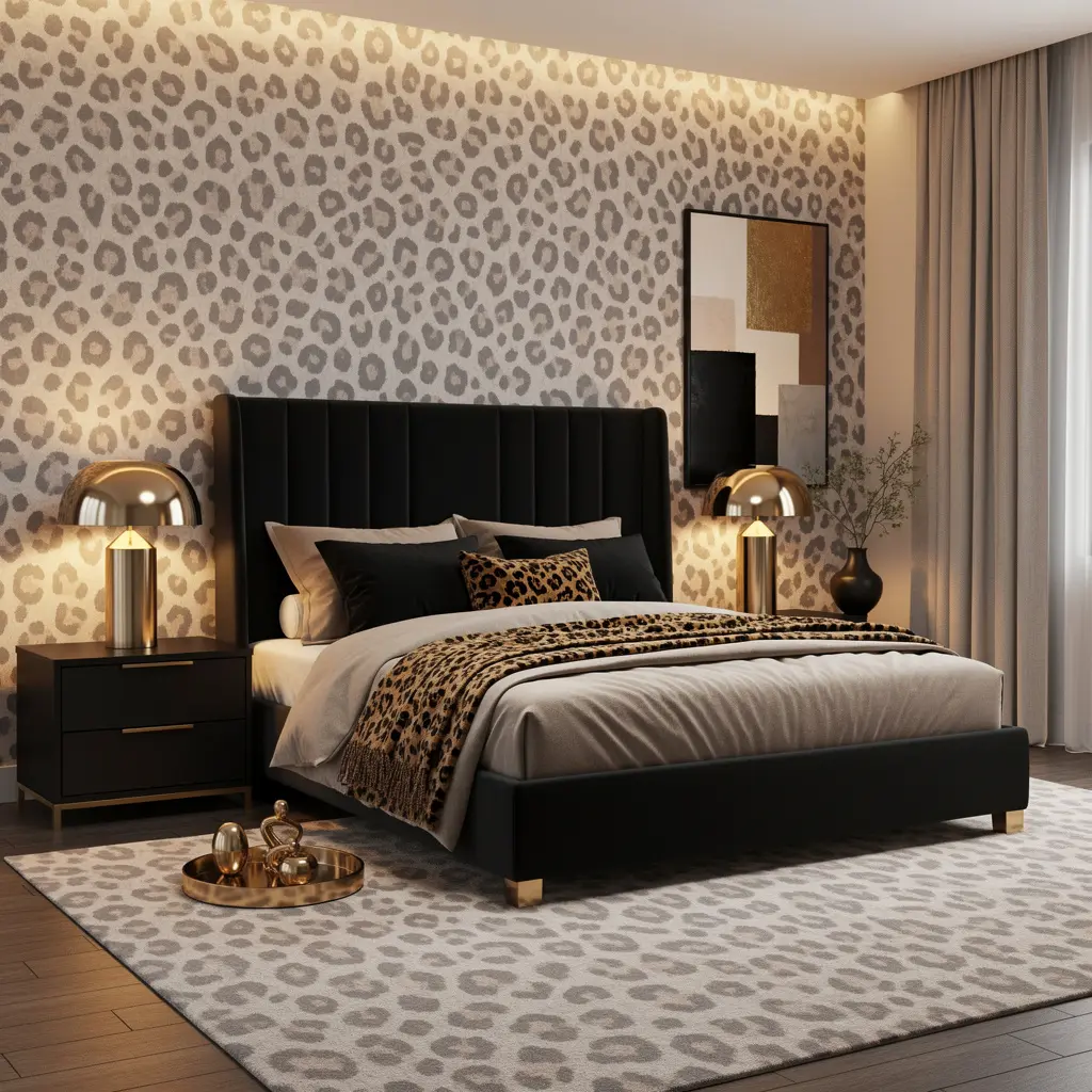 Modern Glam Leopard Print Bedroom Decor