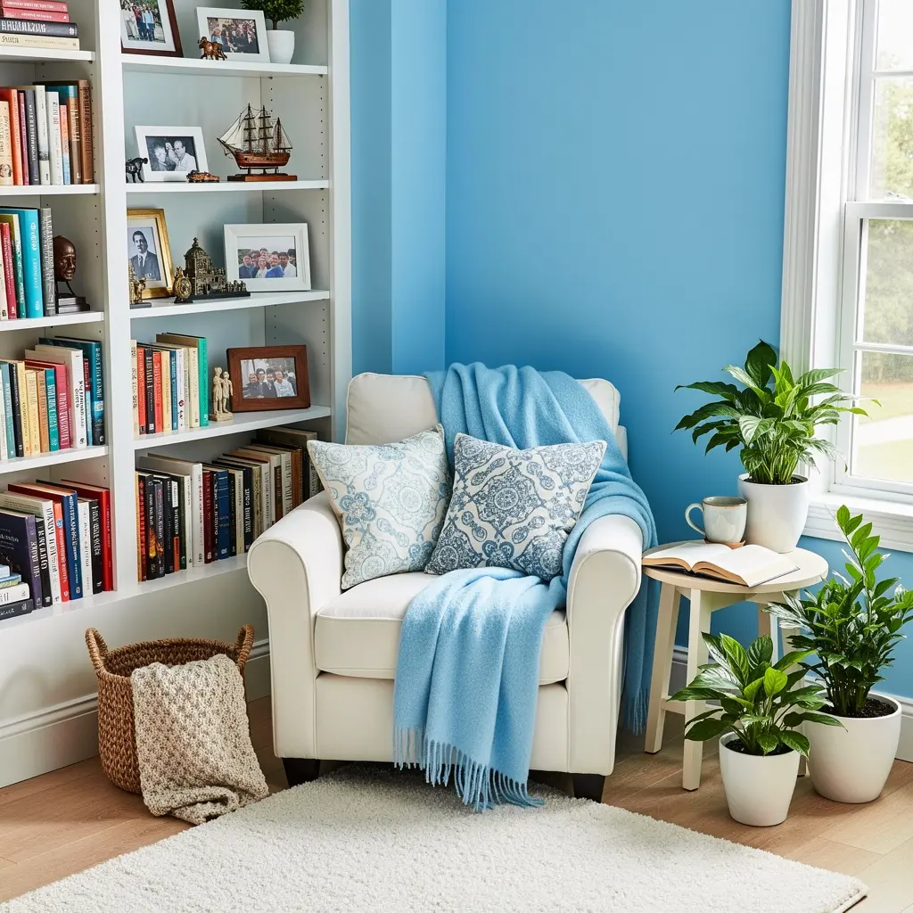 Sky Blue and White Reading Nook
