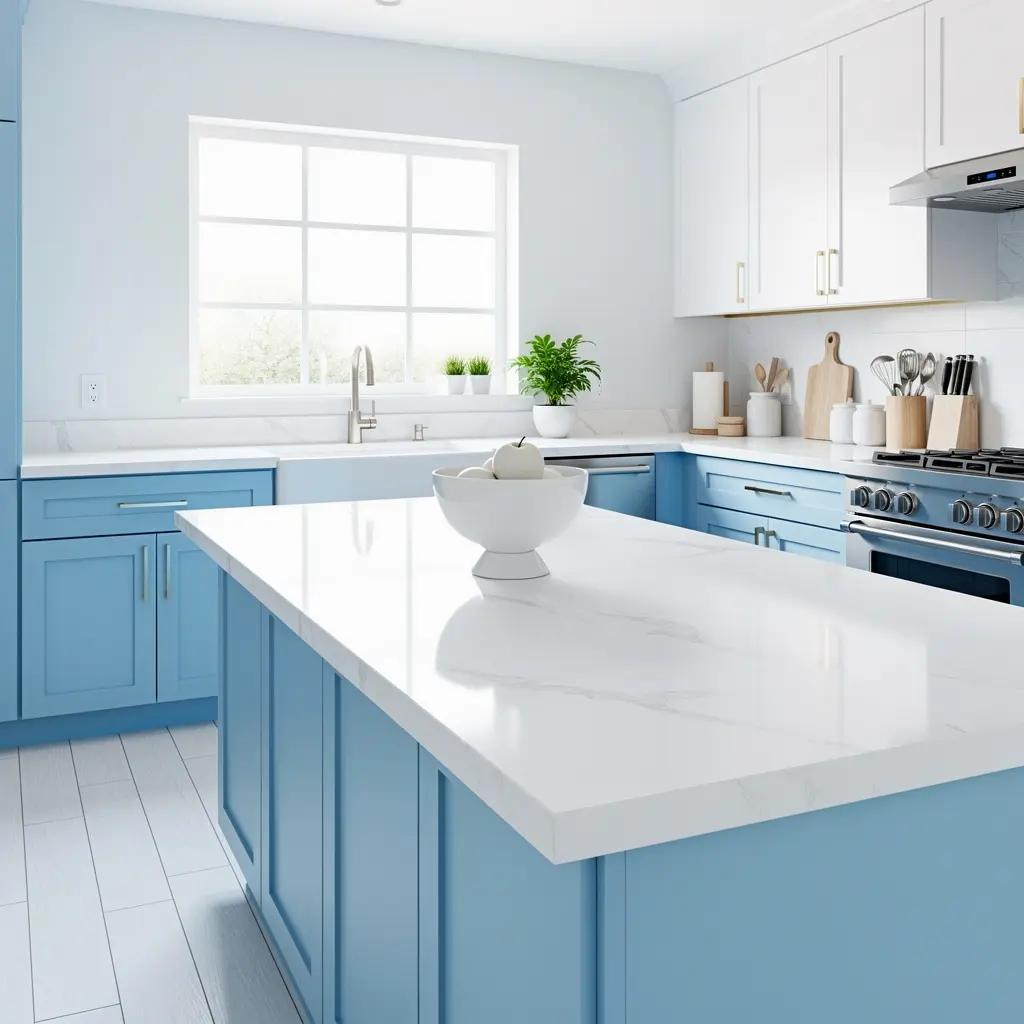 Sky Blue and White Kitchen