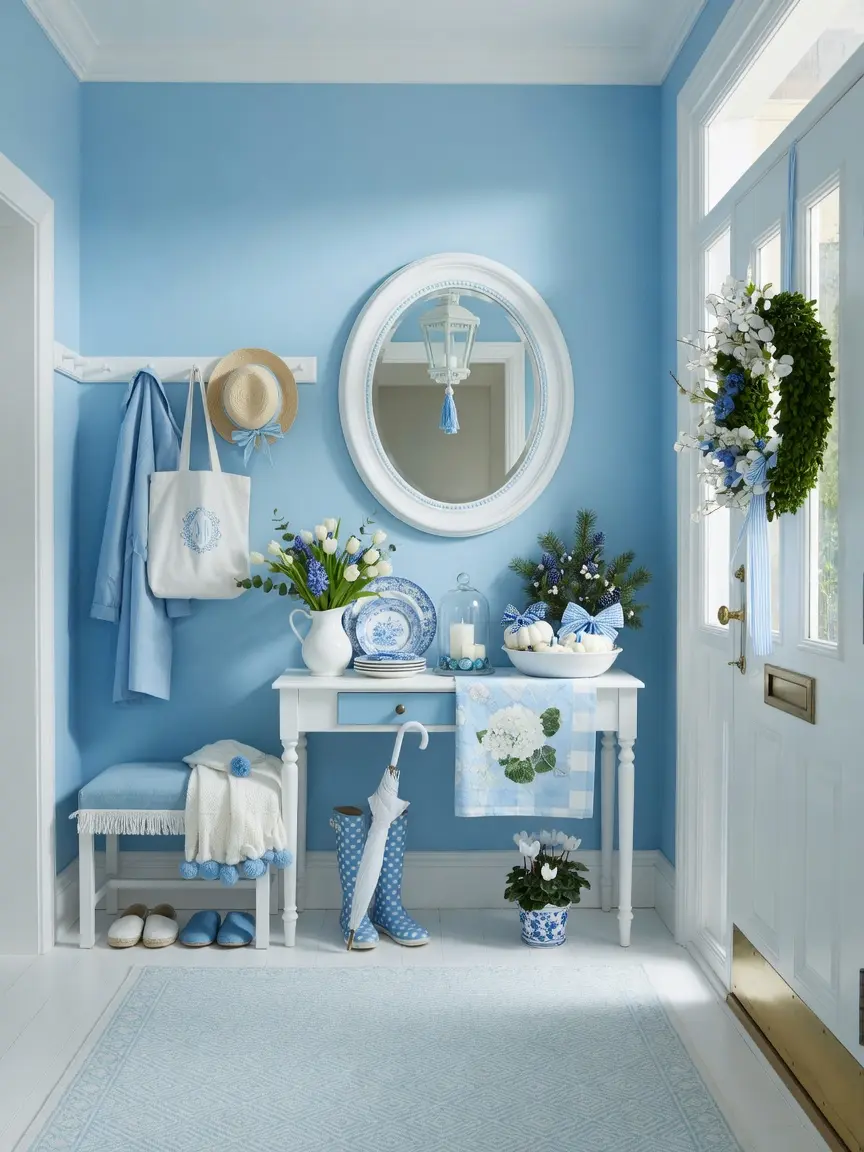 Sky Blue and White Entryway
