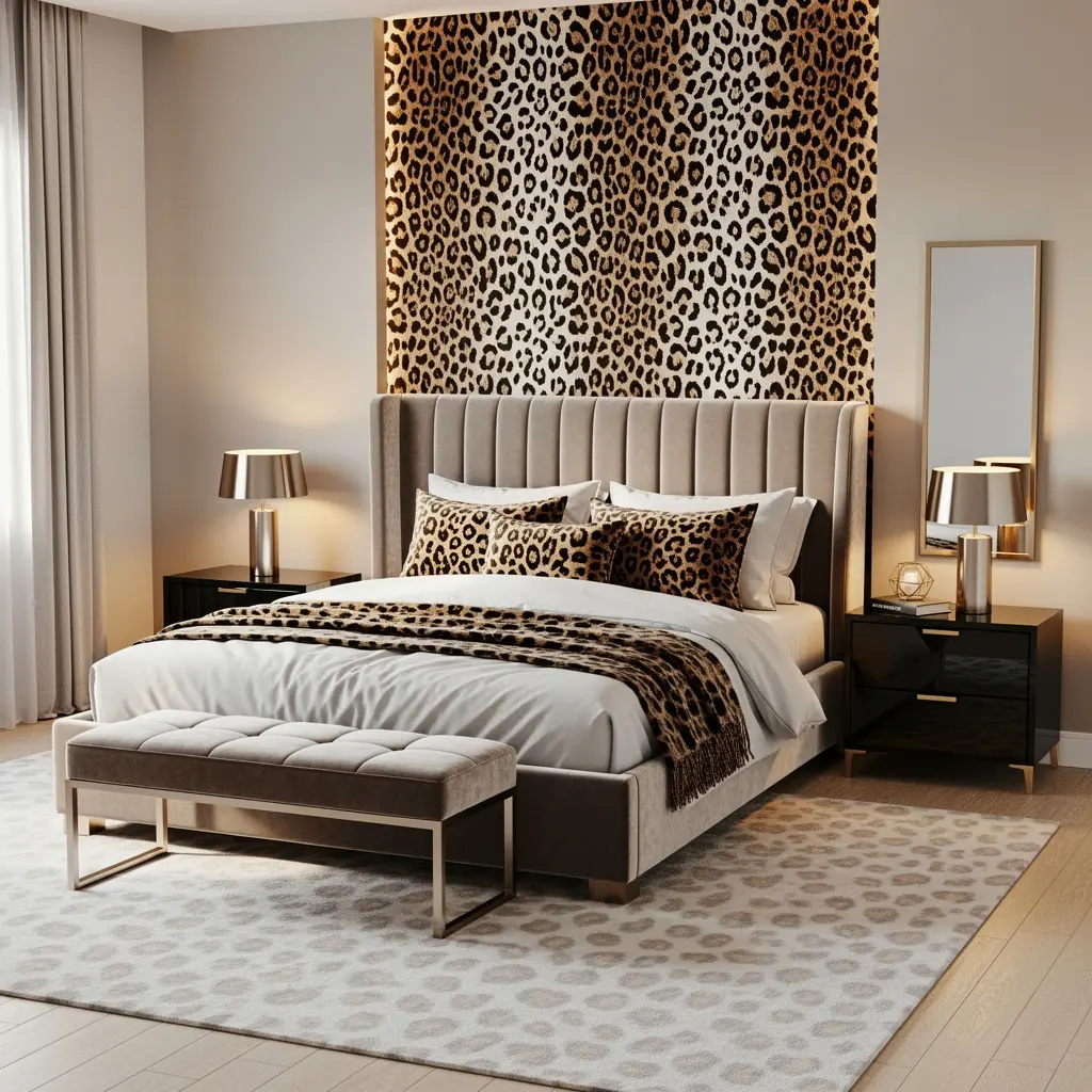Modern Glam Leopard Print Bedroom Decor