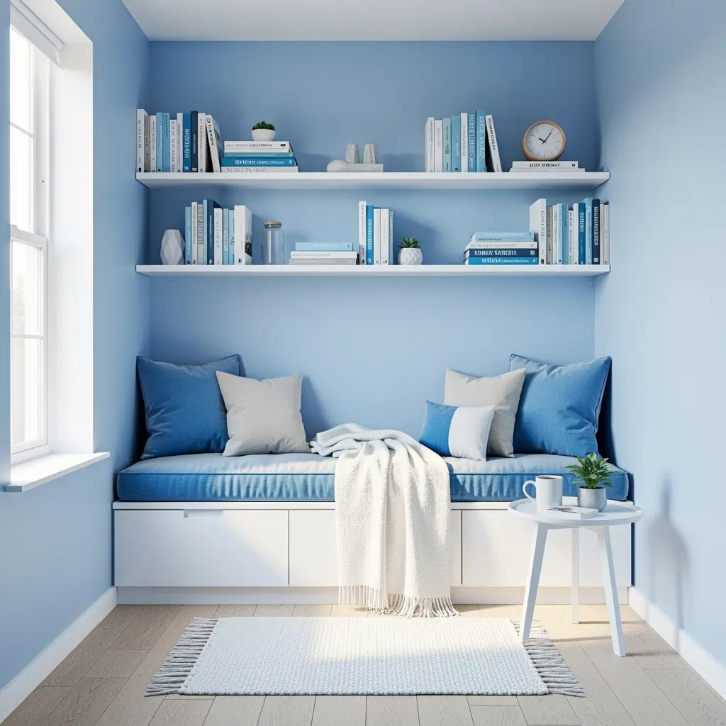 Sky Blue and White Reading Nook