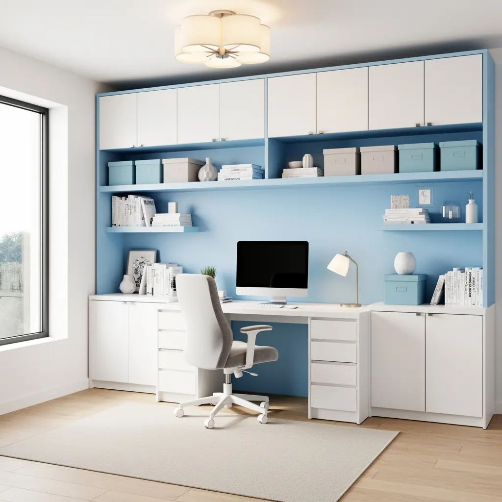 Sky Blue and White Home Office