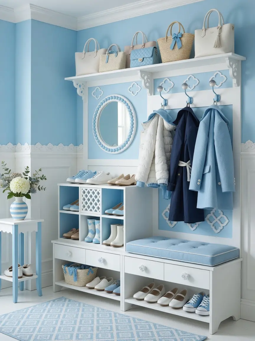 Sky Blue and White Entryway
