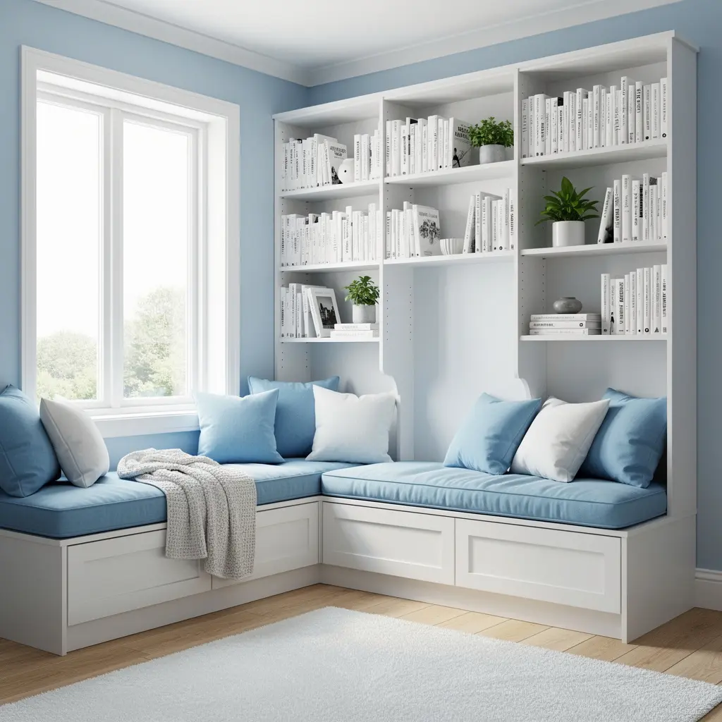 Sky Blue and White Reading Nook
