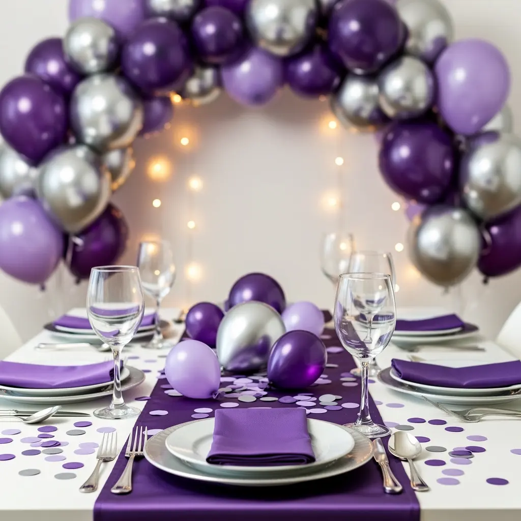 Purple and Silver Birthday Balloon Decoration