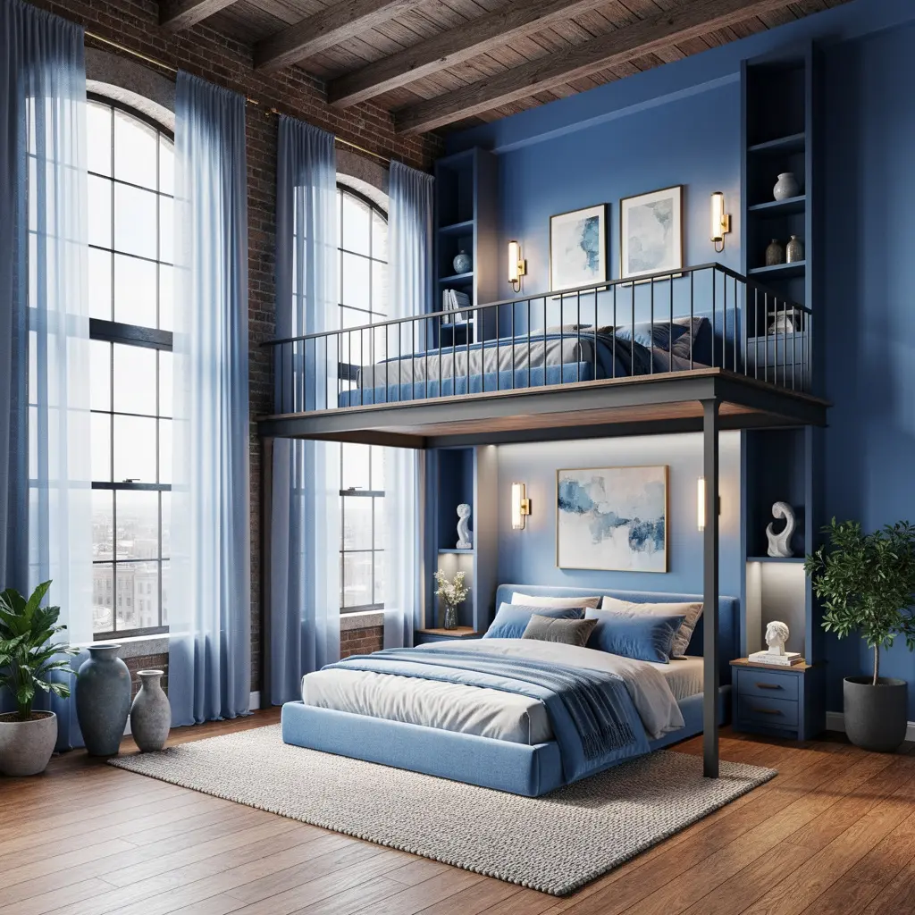 Dreamy Blue Loft Bedroom Aesthetic