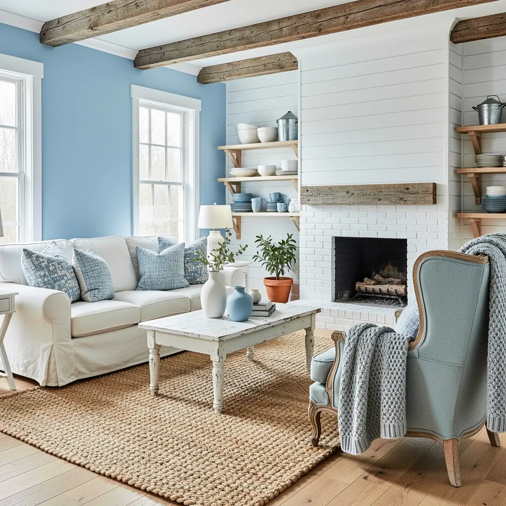 Sky Blue and White Farmhouse Decor