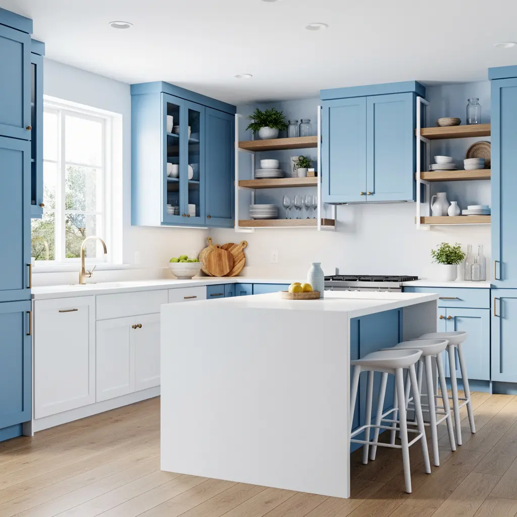 Sky Blue and White Kitchen
